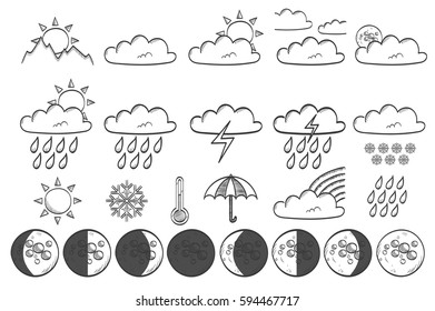Weather sketch vector icon set