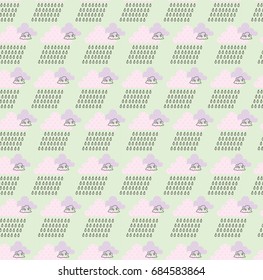 Weather, sky, clouds, rain. Seamless pattern with cute decorative clouds. All elements are  hidden under mask. Pattern are not cropped and can be edited