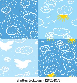 Weather in sky seamless patterns set