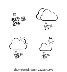 weather, snow, cloudy with snowing, cloudy with snowing, sunny with snowing, icon, flat suitable for web and apps