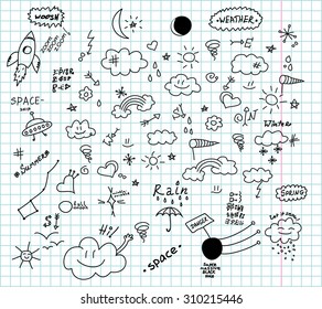 Weather and space hand drawn doodles