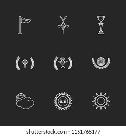 weather  sports  climate  golft  sun  ball  golf bat  shot  summer  snow  clouds  rain  hills  cart  cabby  pin  shoot  icon vector design  flat  collection style creative  icons