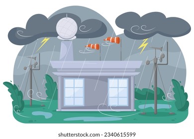 Weather station during bad weather. Climate. Rain. Bad weather conditions.