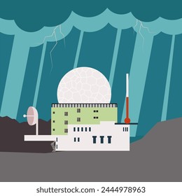 Weather station and storm, extreme weather. Climate change. Flat vector illustration.
