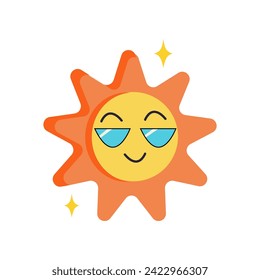 Weather sticker of colorful set. The cartoon design and friendly expression of this sun make it ideal for kids' content, from storybooks to games and more. Vector illustration.