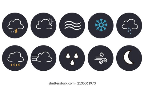 Weather stickers collection set, cartoon style flat design Premium Vector