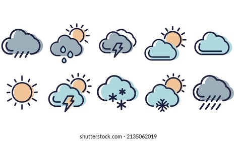 Weather stickers collection set, cartoon style flat design Premium Vector