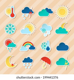 Weather Stickers Set. Flat Style