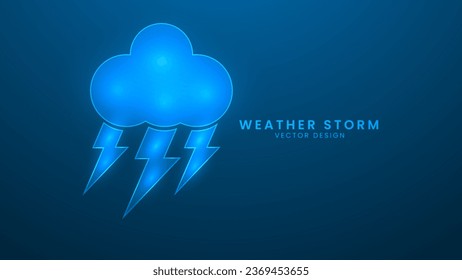 Weather storm. Rain clouds and lightning bolts in the weather forecast. Vector illustration with light effect and neon