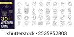 Weather Stroke icon collections. Containing Spring, Hail, Humidity, Fall, Fog, Winter, Snow, Wind, Rainy, and Seasons icons. Editable Stroke icon collection Outline icon