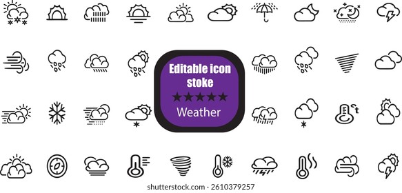 Weather Stroke icon collections. Containing Spring, Hail, Humidity, Fall, Fog, Winter, Snow, Wind, Rainy, and Seasons icons.