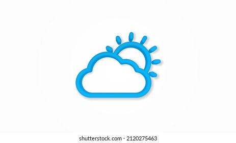 weather, Sun and cloud 3d line flat color icon. Realistic vector illustration. Pictogram isolated. Top view. Colorful transparent shadow design.
