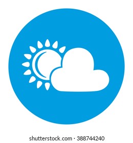 Weather. Sun and cloud icon in blue circle, vector illustration.