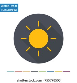 Weather -  sun flat icon with long shadow. Vector Illustration.