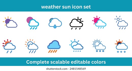 weather sun icon set complete editable