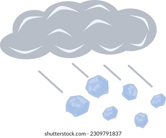 Símbolo del clima de nubes y piedras de granizo aisladas en fondo blanco. Ilustración vectorial.