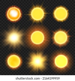 Weather symbol. Glossy realistic geometrical hot circles sun pictures decent vector pictures templates