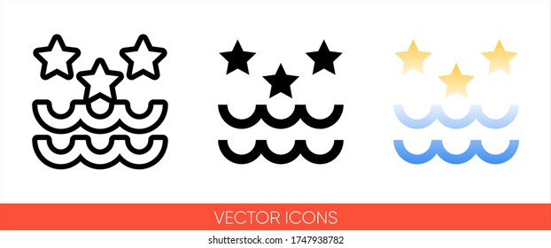 Weather symbol horizontal wavy lines with stars sign icon of 3 types: color, black and white, outline. Isolated vector sign symbol.