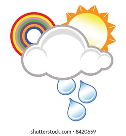 Weather symbol of a raincloud, sun and rainbow