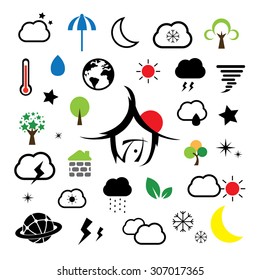 weather symbol set on white background 