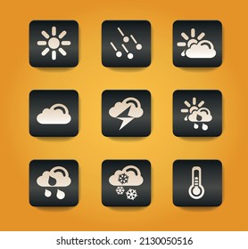 Weather symbols on black buttons on yellow background