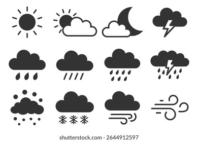 Weersymbolen Set met Zon Regen Sneeuw