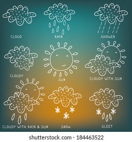 Weather symbols sketch. Part 1  Vector illustration of weather icon