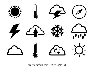 Weather temperature icon set. Warm and cold air temperature symbol isolated on white background. Cloud isolated sign. Cold and hot icons, vector website design. Vector illustration. EPS 10