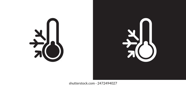 Weather temperature icon. Snowfall weather symbol, Thermometer vector icon. Snowy weather flat thermometer icon, weather icon vector illustration on black and white background. Eps10