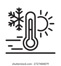 Wettertemperatursymbol mit Sonnenschneeflocke und Thermometer auf weißem Hintergrund Symbol
