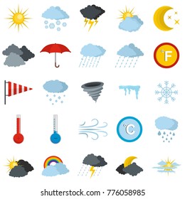 Weather temperature icons set. Flat illustration of 25 weather temperature vector icons isolated on white background
