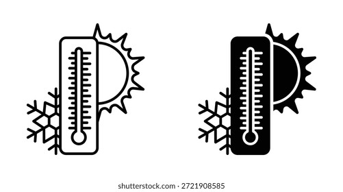 Symbol für Wetterthermometer eingestellt. Wetter Temperatur Thermometer Vektorsymbol in schwarz gefüllt und umrissen Stil.