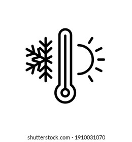 Weather temperature thermometer line icon. Outline style sign for web and app. Thermometer with cold and hot symbol. Vector illustration on white background. EPS 10