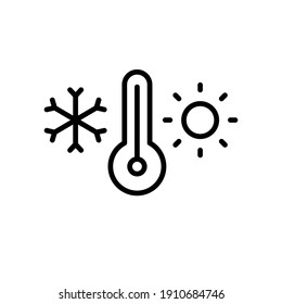 Weather temperature thermometer line icon. Outline style sign for web and app. Thermometer with cold and hot symbol. Vector illustration on white background. EPS 10