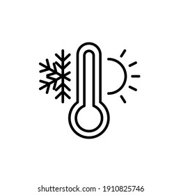 Weather temperature thermometer line icon. Outline style sign for web and app. Thermometer with cold and hot symbol. Vector illustration on white background. EPS 10