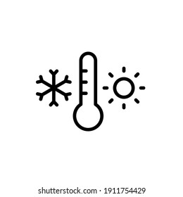 Icono de la línea del termómetro de temperatura del tiempo. Signo de estilo de esquema para web y aplicación. Termómetro con símbolo frío y caliente. Ilustración vectorial sobre fondo blanco. EPS 10