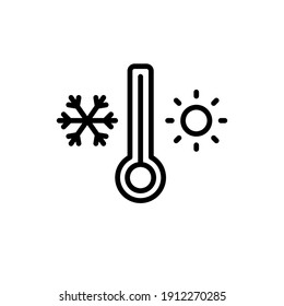 Weather temperature thermometer line icon. Outline style sign for web and app. Thermometer with cold and hot symbol. Vector illustration on white background. EPS 10