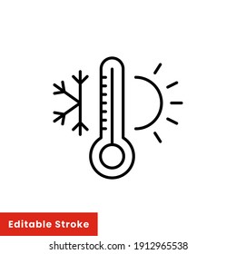 Weather temperature thermometer line icon. Outline style sign for web and app. Thermometer with cold and hot symbol. Vector illustration on white background. Editable stroke EPS 10