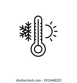 Weather temperature thermometer line icon. Outline style sign for web and app. Thermometer with cold and hot symbol. Vector illustration on white background. EPS 10