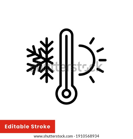 Weather temperature thermometer line icon. Outline style sign for web and app. Thermometer with cold and hot symbol. Vector illustration on white background. Editable stroke EPS 10