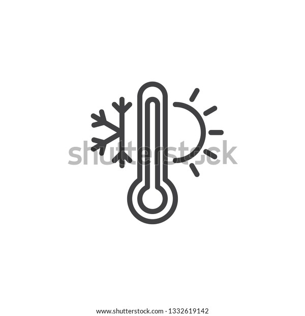 Weather temperature thermometer line icon. linear\
style sign for mobile concept and web design. Thermometer with\
sunny and freezy weather outline vector icon. Symbol, logo\
illustration. Pixel\
perfect