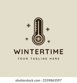 Weather temperature thermometer logo vector vintage illustration template icon graphic design. wintertime equipment sign or symbol for frozen concept with retro style