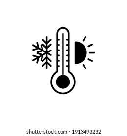 Weather Temperature Thermometer Solid Icon. Glyph Style Sign For Web And App. Thermometer With Cold And Hot Symbol. Vector Illustration On White Background. EPS 10