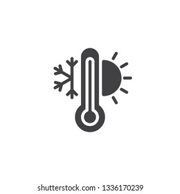 Weather temperature thermometer vector icon. filled flat sign for mobile concept and web design. Thermometer with sunny and freezy weather glyph icon. Symbol, logo illustration. Pixel perfect