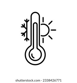 Weather temperature thermometer vector icon. filled flat sign for mobile concept and web design. Thermometer with sunny and freezy weather glyph icon. Symbol, logo illustration. Pixel perfect