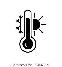 Weather temperature thermometer vector icon. filled flat sign for mobile concept and web design. Thermometer with sunny and freezy weather glyph icon. Symbol, logo illustration. Pixel perfect