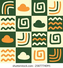 Weather themed square pattern. Green and orange theme.