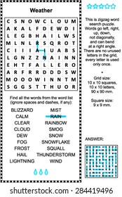 Weather themed word search puzzle. Answer included.
