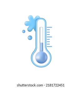 Weather thermometer in 3d style isolated on white background. Forecast, climate and meteorology icons.  Cold temperature symbol.