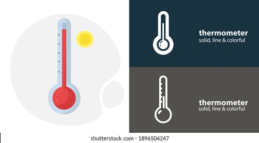 icono plano del termómetro meteorológico, con un icono de línea simple del termómetro